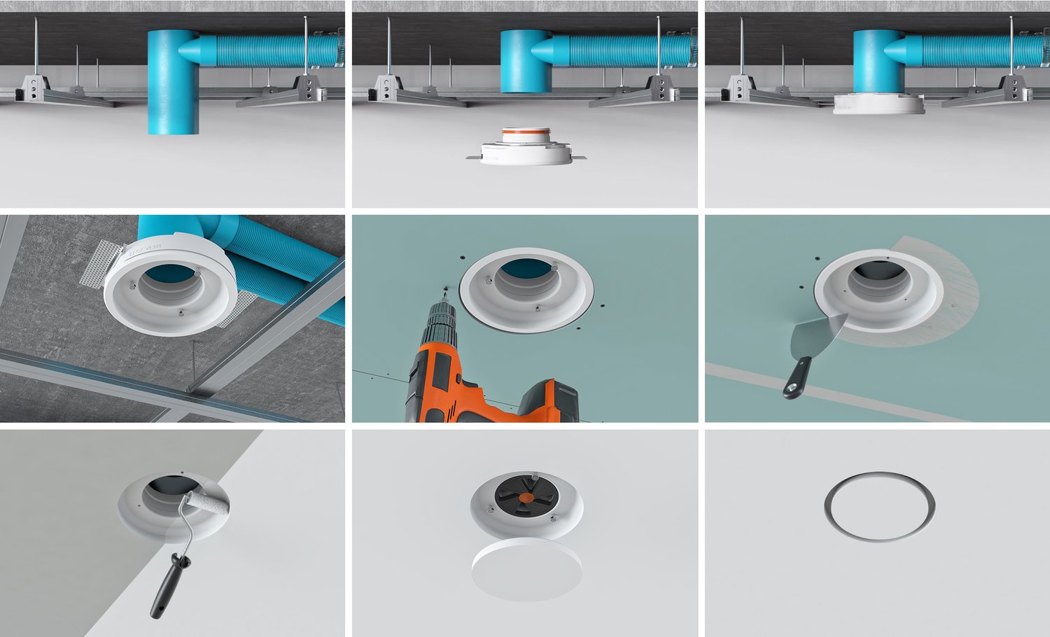 Ergovent Ligação através de caixa difusora antes da fixação do gesso
